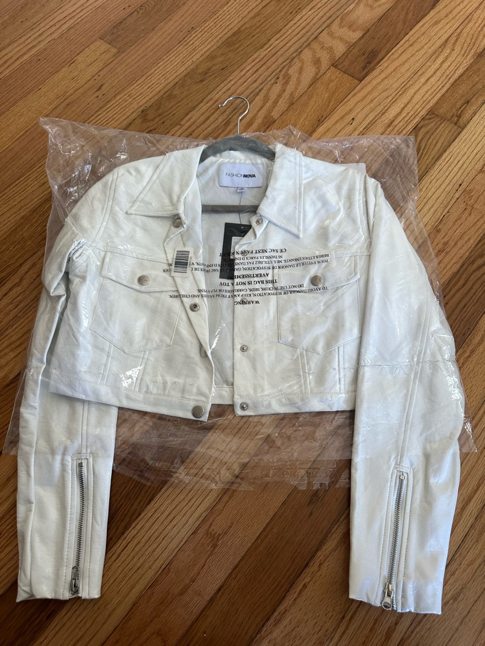 Fashion Nova White Faux Leather Cropped Moto Jacket